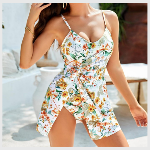 One-Piece Swimsuit with V-Neckline and Tummy Control – Feminine Beachwear