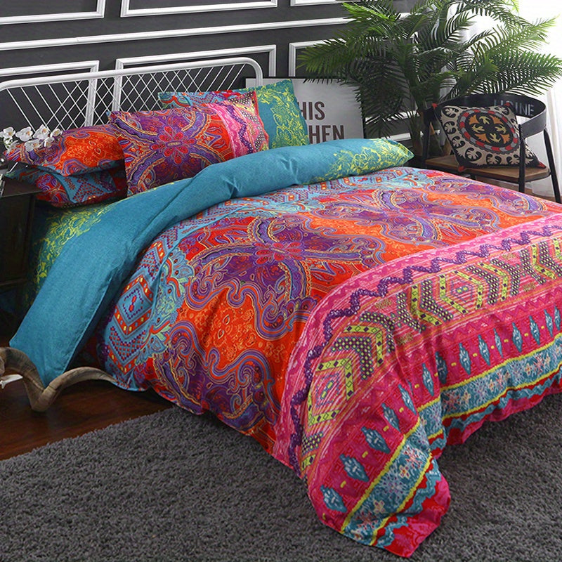 Boho-Inspired Printed Duvet Cover Set with Pillowcases (3-Piece Ensemble)