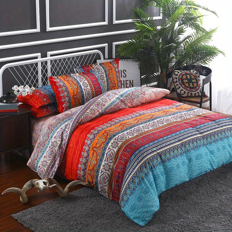 Boho-Inspired Printed Duvet Cover Set with Pillowcases (3-Piece Ensemble)