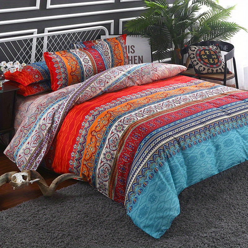 Boho-Inspired Printed Duvet Cover Set with Pillowcases (3-Piece Ensemble)
